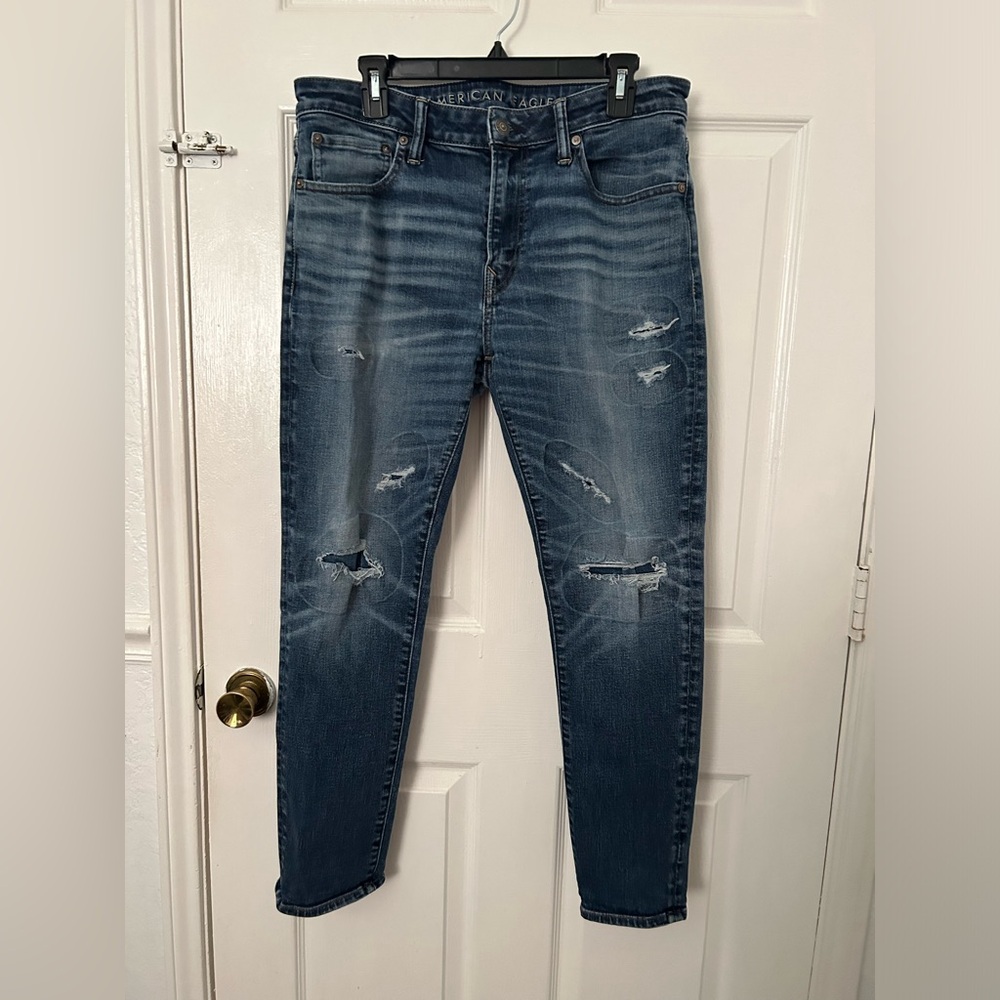 American Eagle Outfitters Men’s Skinny Ripped Jeans - Dark Blue Wash